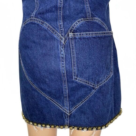 AREA Women's Strapless Crystal Embellished
Denim Mini Dress Medium - Picture 7 of 16